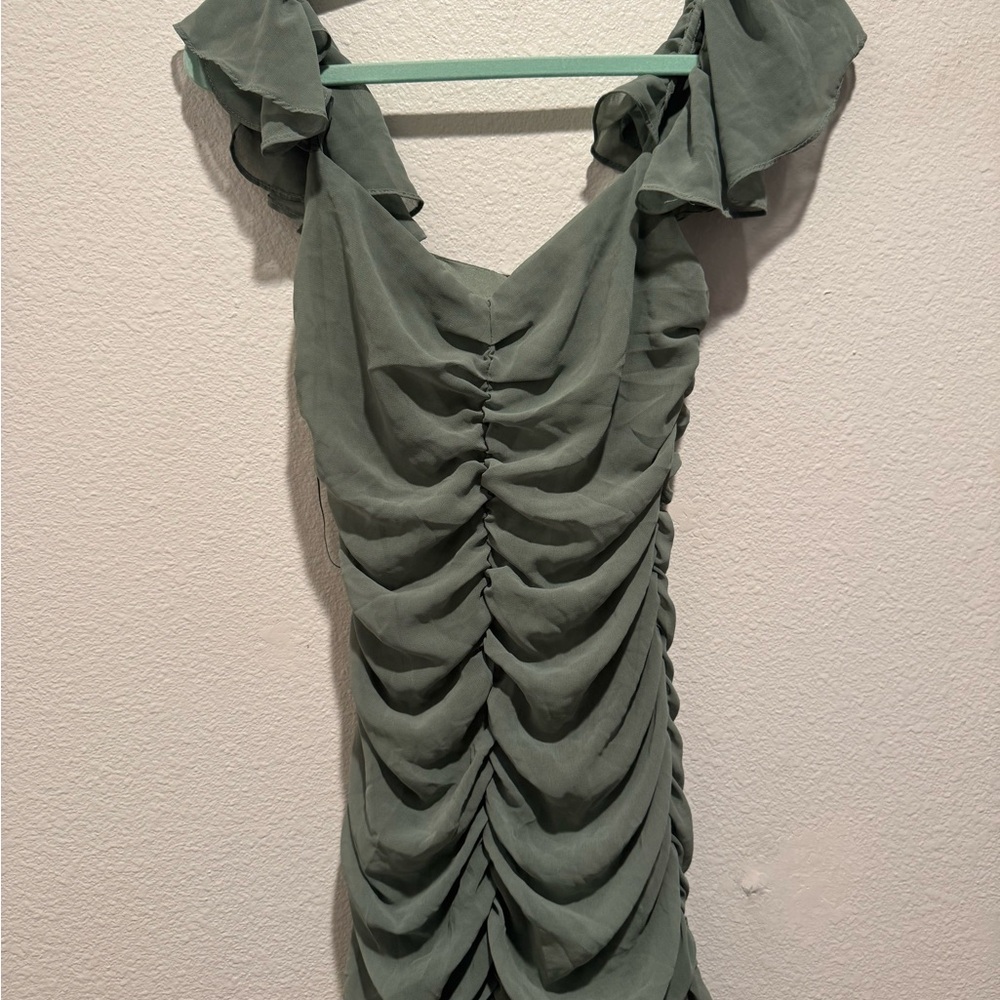 Elegant Sage Green Ruched Dress